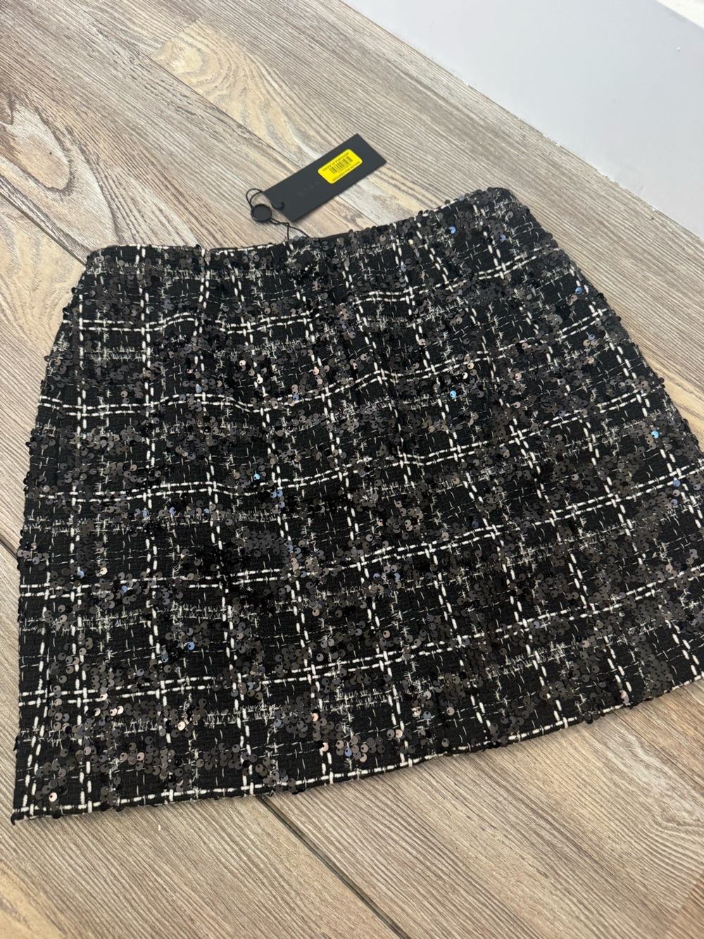 Gianni Bini Black and White Tweed Sequin Mini Skirt